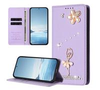 BEENTRYS Funda Cartera para OPPO A78 5G / A1X 5G,Cuero PU Brillante Bailarina Flor Perlas Strass RFID Ranuras para Tarjetas Soporte Magnético Antigolpes Carcasa-Moradoclaro