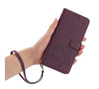 BEENTRYS Funda Cartera para Realme 12+ 5G / 12 4G / P1 5G,Libro de Cuero PU Gato Bandolera Cruzada de Muñeca Tarjetas Soporte Magnético Antigolpes Carcasa para Mujer Chica-Rojo