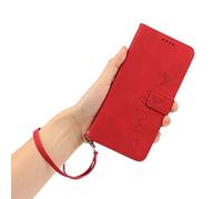 BEENTRYS Funda Cartera para Realme C53 / C51 / Note 50 4G,Libro de Cuero PU Correa Cruzada Muñeca Ranuras para Tarjetas Soporte Magnético Antigolpes Carcasa para Mujer Chica-Rojo