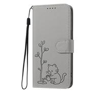 BEENTRYS Funda Cartera para Vivo Y03 4G,Tipo Libro de Piel Cuero PU Diseño de Gato Tarjetas Soporte Cierre Magnético Antigolpes Carcasa para Mujer Chica-Gris