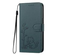 BEENTRYS Funda Cartera para Vivo Y03 4G,Tipo Libro de Piel Cuero PU Diseño de Gato Tarjetas Soporte Cierre Magnético Antigolpes Carcasa para Mujer Chica-Verde