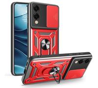 BEENTRYS Funda Cubierta de Cámara Deslizante para OnePlus 15R 5G,Soporte Anillo 360° Protectora Magnético de Coche Protección Antigolpes Resistente Carcasa-Rojo