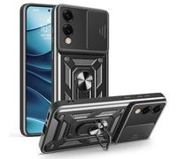 BEENTRYS Funda Cubierta de Cámara Deslizante para Realme C67 4G,Soporte Anillo 360° Protectora Magnético de Coche Protección Antigolpes Resistente Carcasa-Negro