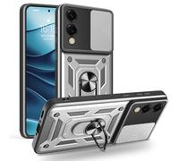 BEENTRYS Funda Cubierta de Cámara Deslizante para Xiaomi Poco F5 Pro 5G,Soporte Anillo 360° Protectora Magnético de Coche Protección Antigolpes Resistente Carcasa-Plata