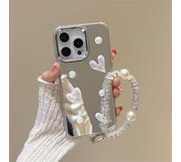 BEENTRYS Funda Espejo para OPPO A72 5G / A53 5G / A73 5G Funda,Diseño Corazón y Lazo 3D Brillante Perlas Niñas Mujeres Suave TPU Delgado Antigolpes Protectora Carcasa con Pulsera-AX