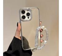 BEENTRYS Funda Espejo para OPPO A72 5G / A53 5G / A73 5G Funda,Diseño Corazón y Lazo 3D Brillante Perlas Niñas Mujeres Suave TPU Delgado Antigolpes Protectora Carcasa con Pulsera-Silver