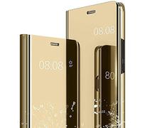 BEENTRYS Funda Espejo para Realme 9 Pro+ Funda,Galvanizada con Tapa Libro Estético Soporte Cuero Delgado Antigolpes Protección Carcasa-Dorado