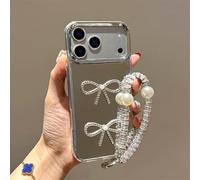 BEENTRYS Funda Espejo para Samsung Galaxy M36 / F36 Funda,Bonito Diseño Lazos Strass Estético Niñas Mujeres Brillante Suave TPU Delgado Antigolpes Carcasa con Pulsera Perlas-Plata