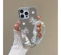 BEENTRYS Funda Espejo para Vivo V21 4G / 5G Funda,Diseño Corazón y Lazo 3D Brillante Perlas Niñas Mujeres Suave TPU Delgado Antigolpes Protectora Carcasa con Pulsera-HDJ