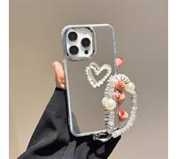 BEENTRYS Funda Espejo para Vivo Y28S 5G / T3 Lite 5G Funda,Diseño Corazón 3D Brillante Perlas Niñas Mujeres Suave TPU Delgado Antigolpes Protectora Carcasa con Pulsera-AX