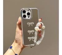 BEENTRYS Funda Espejo para Xiaomi Poco F7 5G Funda,Bonito Diseño Lazos Strass Estético Niñas Mujeres Brillante Suave TPU Delgado Antigolpes Carcasa con Pulsera Perlas-Plata
