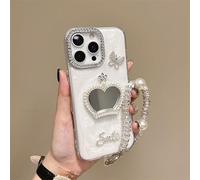 BEENTRYS Funda Espejo para Xiaomi Poco F7 Ultra 5G / Redmi K80 Pro Funda,Brillante Perlas Strass Mariposa Niñas Mujeres Elegante Regalo Suave TPU Delgado Antigolpes Carcasa con Pulsera-Blanco