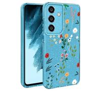 BEENTRYS Funda Flores Glitter para Samsung Galaxy A15 4G,Brillante Bling Sparkle Floral Niñas Mujeres Flexible Silicona Suave TPU Antigolpes Carcasa para Samsung Galaxy A15 4G(S202-Azul)