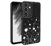 BEENTRYS Funda Flores Glitter para Samsung Galaxy A16,Brillante Bling Sparkle Floral Niñas Mujeres Flexible Silicona Suave TPU Antigolpes Carcasa para Samsung Galaxy A16(S203-Negro)
