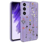 BEENTRYS Funda Flores Glitter para Samsung Galaxy A16,Brillante Bling Sparkle Floral Niñas Mujeres Flexible Silicona Suave TPU Antigolpes Carcasa para Samsung Galaxy A16(S204-Morado)