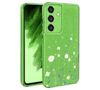BEENTRYS Funda Flores Glitter para Samsung Galaxy A16,Brillante Bling Sparkle Floral Niñas Mujeres Flexible Silicona Suave TPU Antigolpes Carcasa para Samsung Galaxy A16(S203-Verde)