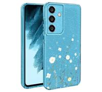 BEENTRYS Funda Flores Glitter para Samsung Galaxy A16,Brillante Bling Sparkle Floral Niñas Mujeres Flexible Silicona Suave TPU Antigolpes Carcasa para Samsung Galaxy A16(S203-Azul)