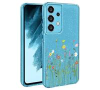 BEENTRYS Funda Flores Glitter para Samsung Galaxy A33 5G,Brillante Bling Sparkle Floral Niñas Mujeres Flexible Silicona Suave TPU Antigolpes Carcasa para Samsung Galaxy A33 5G(S201-Azul)