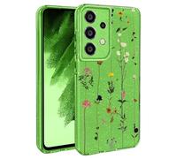 BEENTRYS Funda Flores Glitter para Samsung Galaxy A33 5G,Brillante Bling Sparkle Floral Niñas Mujeres Flexible Silicona Suave TPU Antigolpes Carcasa para Samsung Galaxy A33 5G(S204-Verde)