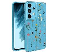 BEENTRYS Funda Flores Glitter para Samsung Galaxy A53 5G,Brillante Bling Sparkle Floral Niñas Mujeres Flexible Silicona Suave TPU Antigolpes Carcasa para Samsung Galaxy A53 5G(S204-Azul)