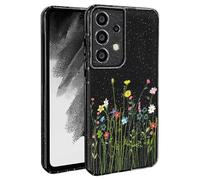 BEENTRYS Funda Flores Glitter para Samsung Galaxy A53 5G,Brillante Bling Sparkle Floral Niñas Mujeres Flexible Silicona Suave TPU Antigolpes Carcasa para Samsung Galaxy A53 5G(S201-Negro)
