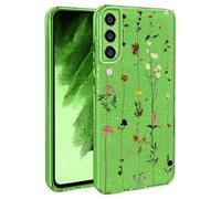 BEENTRYS Funda Flores Glitter para Samsung Galaxy A70,Brillante Bling Sparkle Floral Niñas Mujeres Flexible Silicona Suave TPU Antigolpes Carcasa para Samsung Galaxy A70(S204-Verde)
