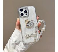 BEENTRYS Funda Glitter para Huawei P60 / P60 Pro Funda,Brillante Bonito Diseño Cisne Strass Estético Niñas Mujeres Suave TPU Antigolpes Carcasa con Pulsera Perlas-Blanco