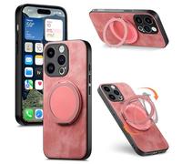BEENTRYS Funda Magnética para Honor Magic5 Pro Funda,Anillo Soporte PU Cuero Bumper Case Soporte de Coche Magnético Suave Antigolpes Delgado Prueba de Golpes Carcasa-Rosa