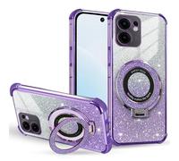 BEENTRYS Purpurina Funda para OPPO A5X Funda,Anillo Soporte Magnético Lujosa Electroplateado Brillante Transparente TPU Silicona Niñas Mujeres Antigolpes Carcasa-Morado