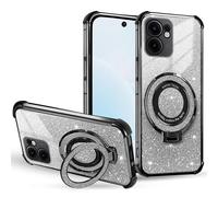 BEENTRYS Purpurina Funda para OPPO K9S / Realme Q3S / Q3T Funda,Anillo Soporte Magnético Lujosa Electroplateado Brillante Transparente TPU Silicona Niñas Mujeres Antigolpes Carcasa-Negro