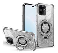 BEENTRYS Purpurina Funda para Vivo Y18 / Y03 / Y36T Funda,Anillo Soporte Magnético Lujosa Electroplateado Brillante Transparente TPU Silicona Niñas Mujeres Antigolpes Carcasa-Plateado