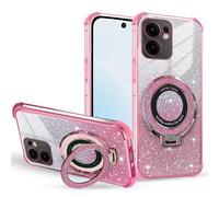 BEENTRYS Purpurina Funda para Vivo Y76 / Y76S Funda,Anillo Soporte Magnético Lujosa Electroplateado Brillante Transparente TPU Silicona Niñas Mujeres Antigolpes Carcasa-Rosa