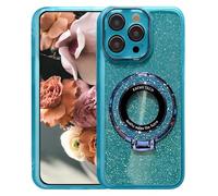 BEENTRYS Transparente Glitter Funda para Xiaomi 14T Pro,Magnética Soporte Ring Holder Niñas Mujeres Bling Brillante Antigolpes Suave TPU Carcasa para Xiaomi 14T Pro-Azul