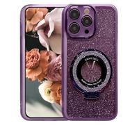 BEENTRYS Transparente Glitter Funda para Xiaomi 14T Pro,Magnética Soporte Ring Holder Niñas Mujeres Bling Brillante Antigolpes Suave TPU Carcasa para Xiaomi 14T Pro-Morado