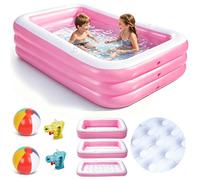 Beeoecm Piscina Hinchable Niños, Piscina Infantil Rectangular con 2 Pelotas de Playa y 2 Mini Pistolas de Agua, Piscine de Verano para Jardín, Exterior y Fiestas de Verano (Rosa)