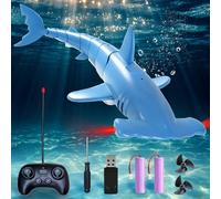 Beeoecm Tiburon Teledirigido Submersible, Tiburon Submarino Juguete 2.4GHz RC Tiburón con Luces LED para Piscinas, Lagos y Bañeras (Azul)