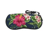 BEEOFICEPENG Estuche para gafas, Estuche para gafas de sol portátil de neopreno Estuche blando para gafas Estuche para gafas con cremallera, Flores Tropicales Frangipani Hibisco
