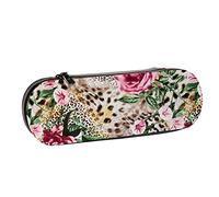 BEEOFICEPENG Estuche para lápices, Animal Tiger Leopard Print Flower Rose, Estuche de Cuero para lápices, Bolso para bolígrafos, Oficina, Escuela, Caja de joyería, Caja para brochas de Maquillaje