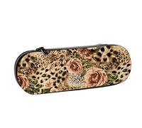 BEEOFICEPENG Estuche para lápices, Animal Tiger Leopard Print Flower Rose, Estuche de Cuero para lápices, Bolso para bolígrafos, Oficina, Escuela, Caja de joyería, Caja para brochas de Maquillaje