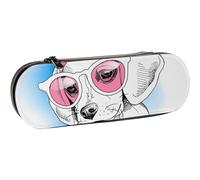 BEEOFICEPENG Estuche para lápices,Beagle Puppy Pink Glasses Diadema Vector,Estuche de Cuero para lápices Oficina Escuela,Caja de joyería Caja de Pinceles de Maquillaje