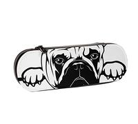 BEEOFICEPENG Estuche para lápices, Bulldog francés Mirando Perros Raza Cara Divertida, Estuche de Cuero para bolígrafos, Oficina, Escuela, joyero, Caja para brochas de Maquillaje