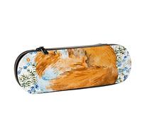 BEEOFICEPENG Estuche para lápices, Fox and Flowers Enjoy Happy Time, Estuche de Cuero para lápices, Bolso para Oficina, Escuela, joyero, Caja para brochas de Maquillaje