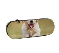 BEEOFICEPENG Estuche para lápices, Happy Golden Retriever Sentado al Aire Libre Divertido, Estuche de Cuero para bolígrafos, Oficina, Escuela, joyero, Caja para brochas de Maquillaje