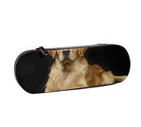 BEEOFICEPENG Estuche para lápices, Happy Golden Retriever Sentado al Aire Libre, Estuche de Cuero para bolígrafos, Oficina, Escuela, Caja de joyería, Caja de brochas de Maquillaje