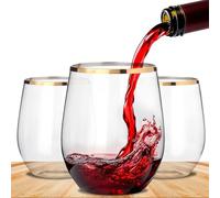 BEEPOP Juego de 12 Copas de Vino de 350ml, Ligeras, irrompibles, reciclables y con borde dorado de plástico sin BPA, sin tallo
