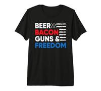 Beer Bacon Guns Freedom American Flag 4th of July Patriotic Camiseta Premium