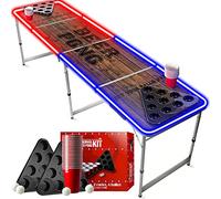 Beer Pong Juego Oldschool con Luces LED | 1 Mesa + 2 Estantes + 22 Copas Rojas + 4 Bolas | Mesa Oficial | Juego de Beber | OriginalCup®