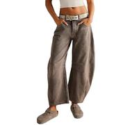 BeerMmay Jeans de Pierna Larga para Mujer de Cadera Media Recortada Pantalones de Denim Vintage Boyfriend Y2k Jeans Streetwear Holgados, L
