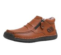 BeerMmay The First Young - Botas de conducción para hombre, hechas a mano, de piel de primera calidad, sin cordones, con cremallera lateral, zapatos ortopédicos de cuero, marrón claro, 40 EU