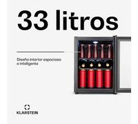 Beersafe M Nevera 33 litros 2 estantes Puerta panorámica de cristal Acero inoxidable Klarstein